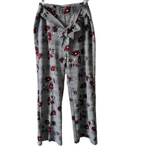 LIKE AN ANGEL | Women’s Plaid Floral Print Straight Leg Trouser Pants Size XL
